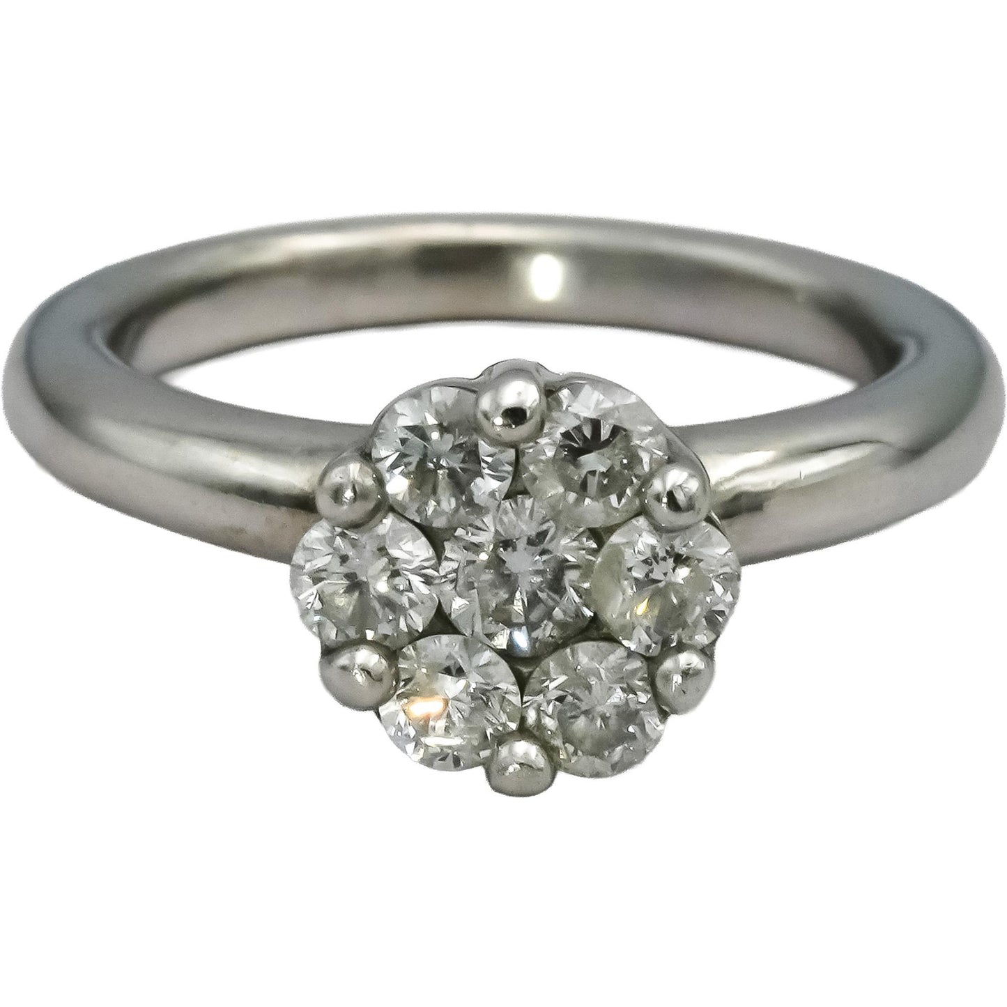 14K White Gold Round Diamond Cluster Ring 1.0CT Size 6.5