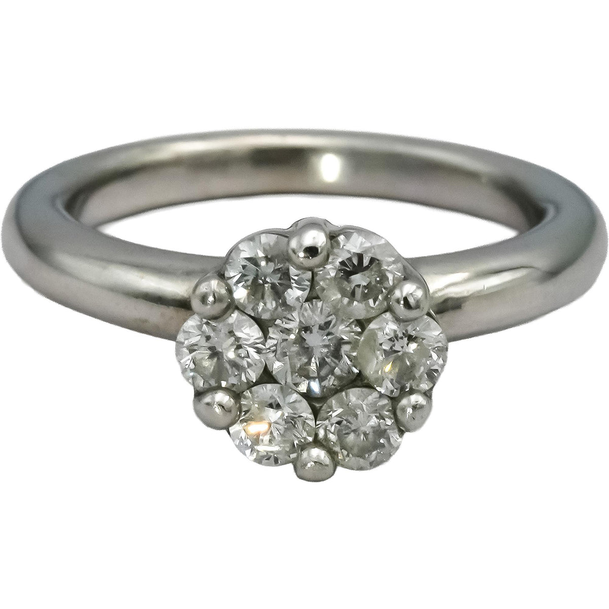 14K White Gold Round Diamond Cluster Ring 1.0CT Size 6.5