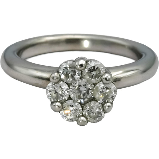 14K White Gold Round Diamond Cluster Ring 1.0CT Size 6.5