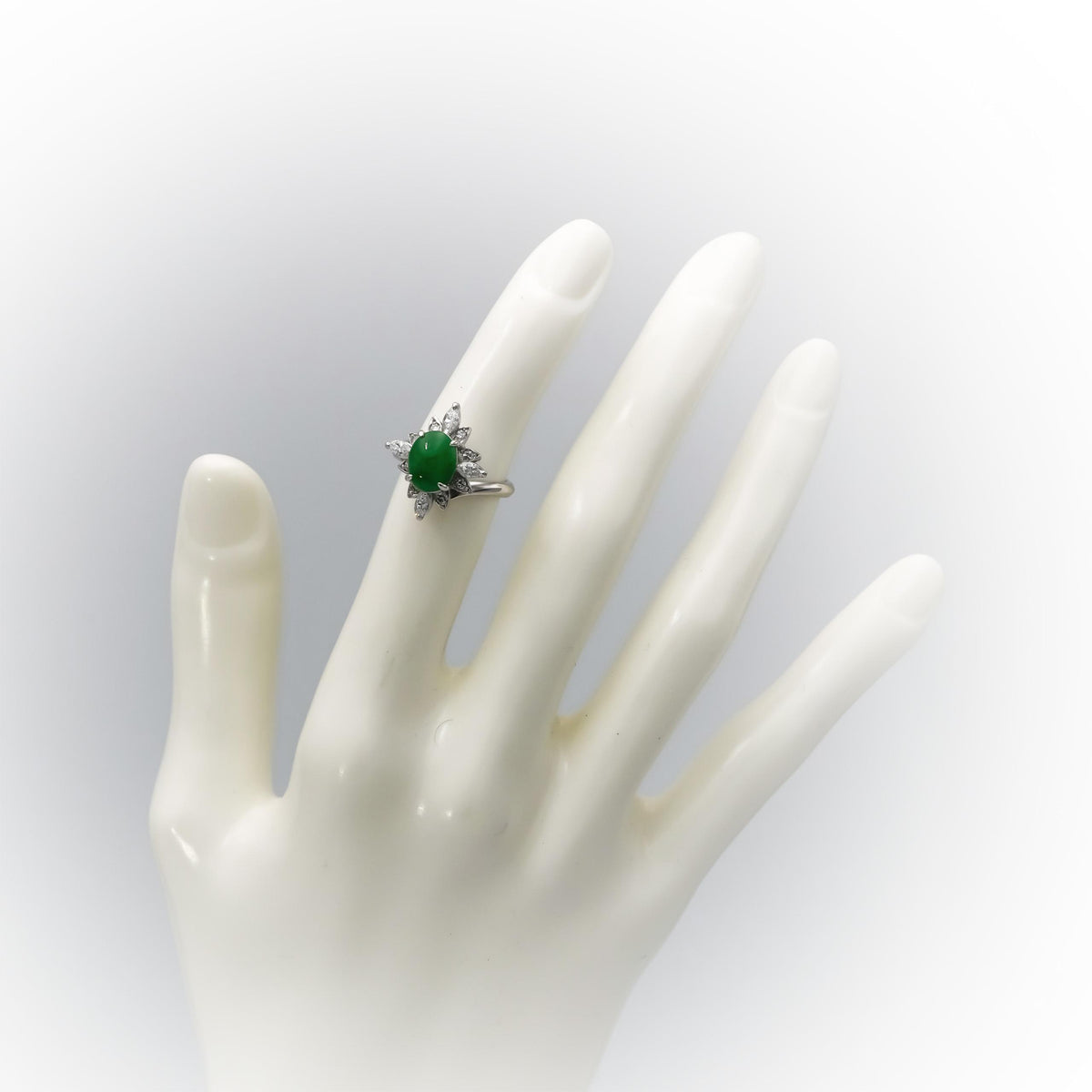 14k White Gold Diamond and Jade Cocktail Ring 0.50CT Size 4.25