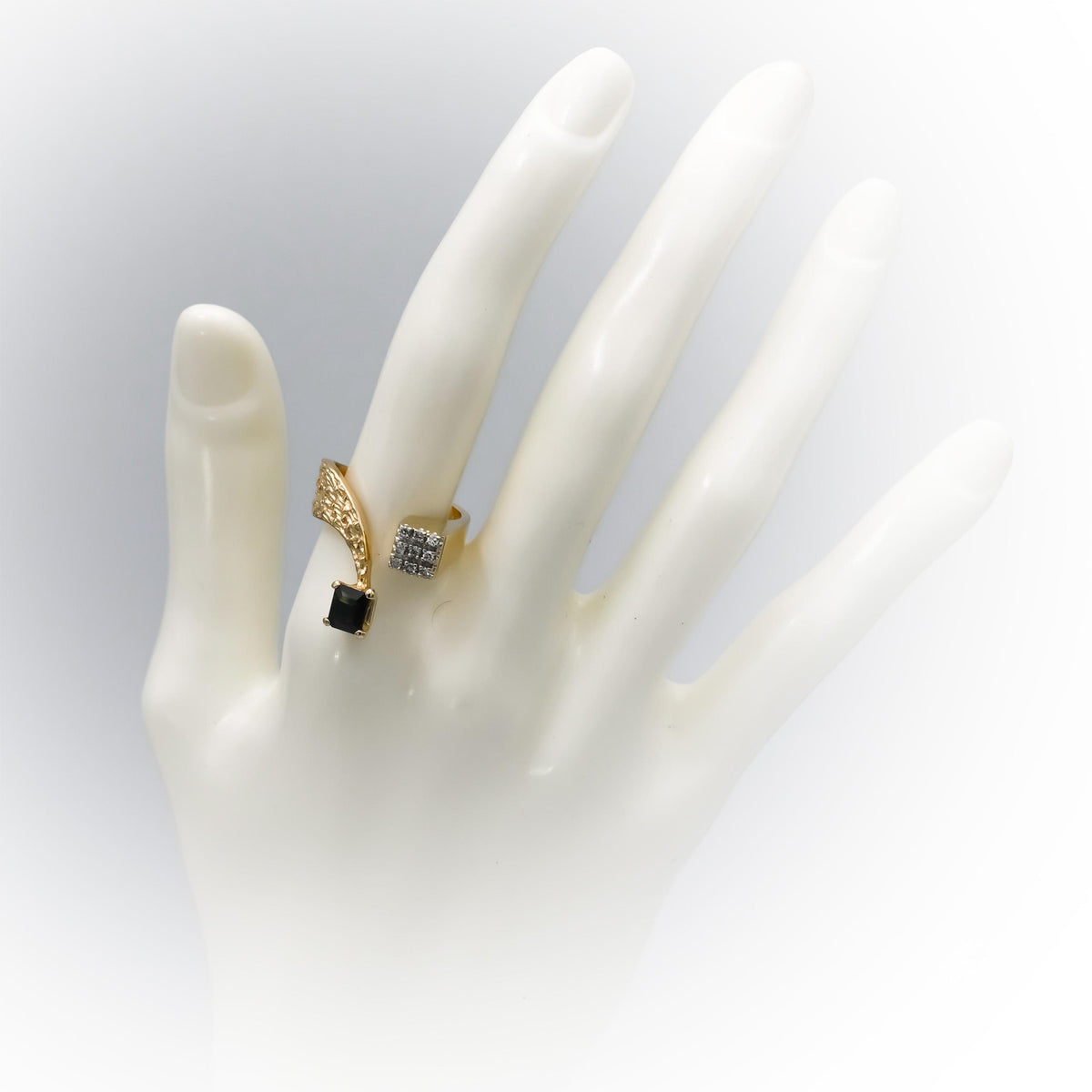 14k Yellow Gold Diamond and Sapphire Cuff Ring 1.20CT Size 6.75
