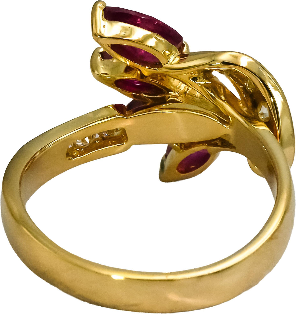 18k Yellow Gold Diamond and Ruby Floral Ring 1.25CT Size 6.75