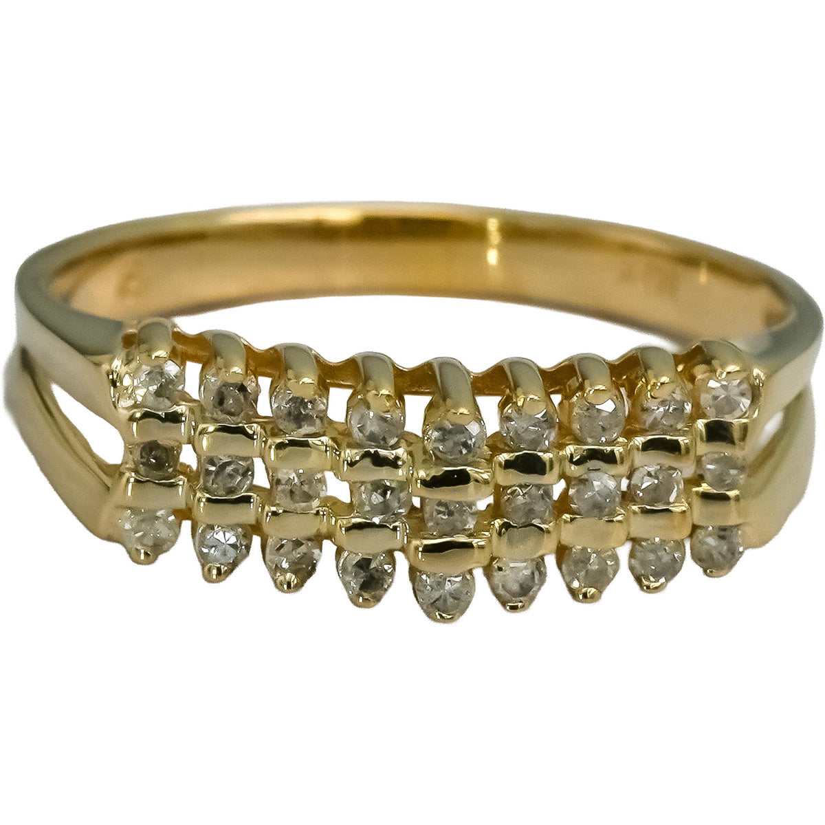 10k Yellow Gold Round Diamond Three Row Band Ring 0.25CT Size 6.75
