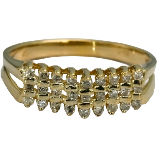 10k Yellow Gold Round Diamond Three Row Band Ring 0.25CT Size 6.75