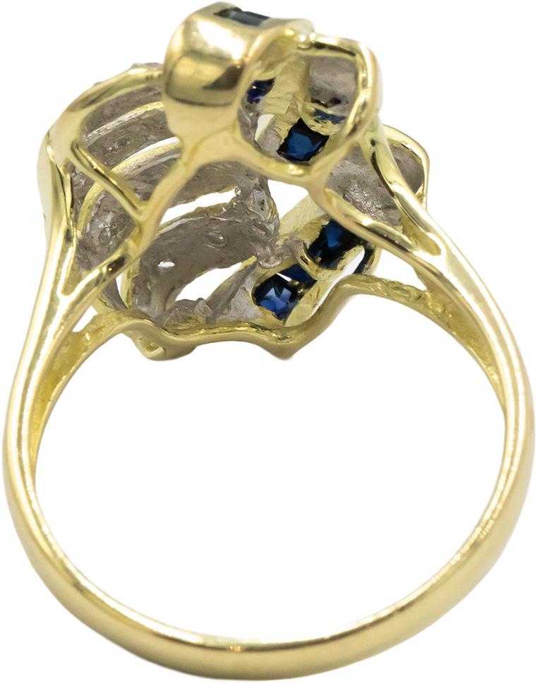 14k Yellow Gold 0.80CT Diamond and Sapphire Cocktail Ring size 7