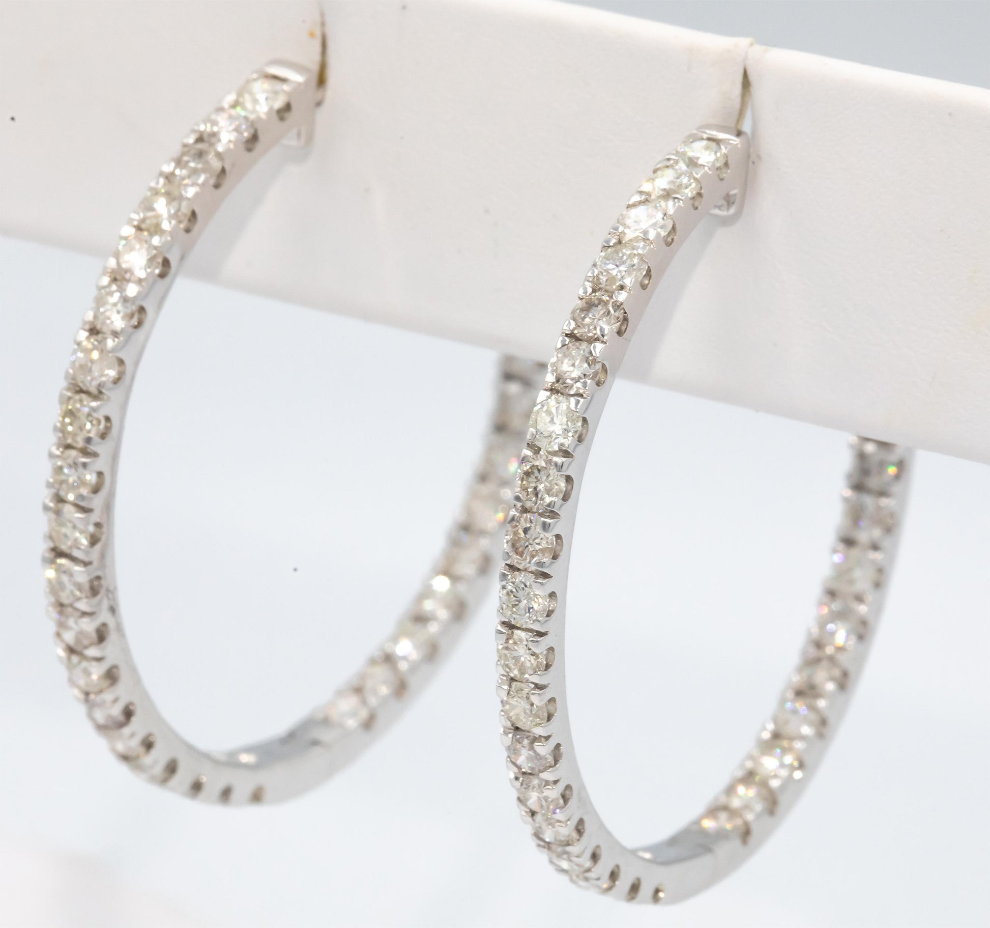 Diamond 10k White Gold Large Inside Out Hoop Earrings 6.0CT