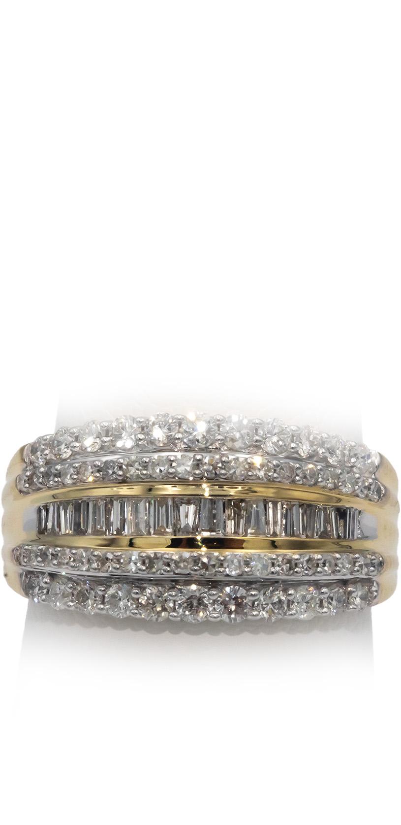 10k Yellow Gold 1.0CT Diamond Muti-Row Band Ring Size 7
