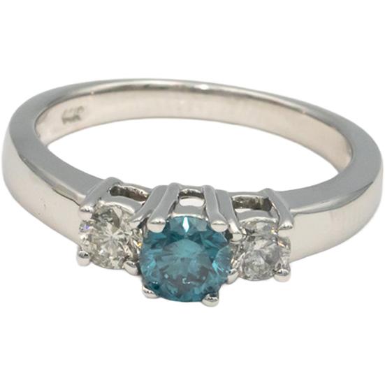 14k White Gold 0.78CT White and Irradiated Blue Diamond Ring Size 7.5