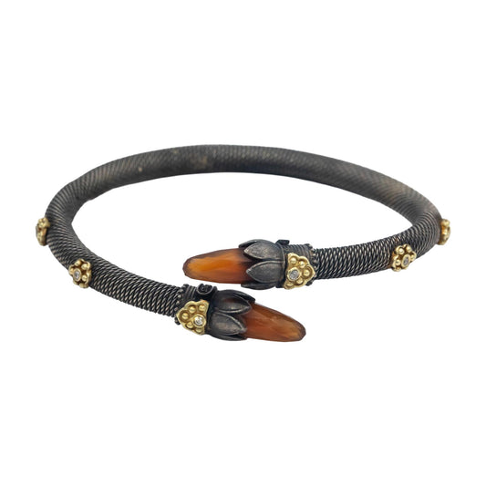 STAMBOLIAN 18k Gold Sterling Silver 0.07CT Diamond and Carnelian Cuff Bracelet