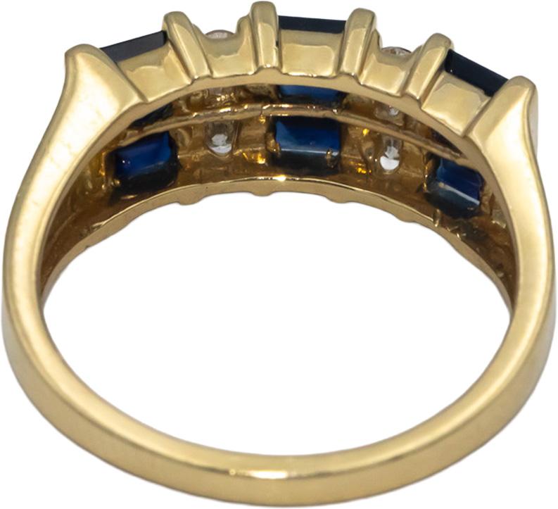 14k Yellow Gold Round Diamond and Square Sapphire Band Ring 0.85CT Size 6.5