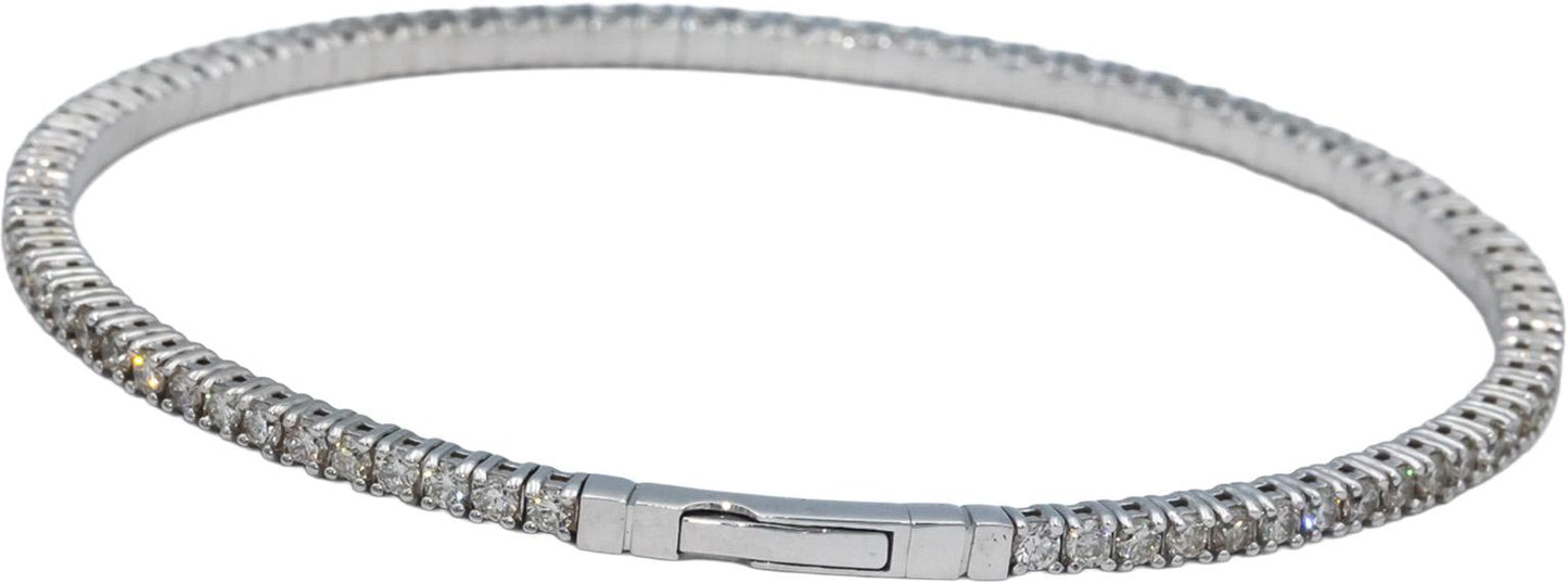 18k White Gold Round Diamond Flexible Bangle Bracelet 2.16CT