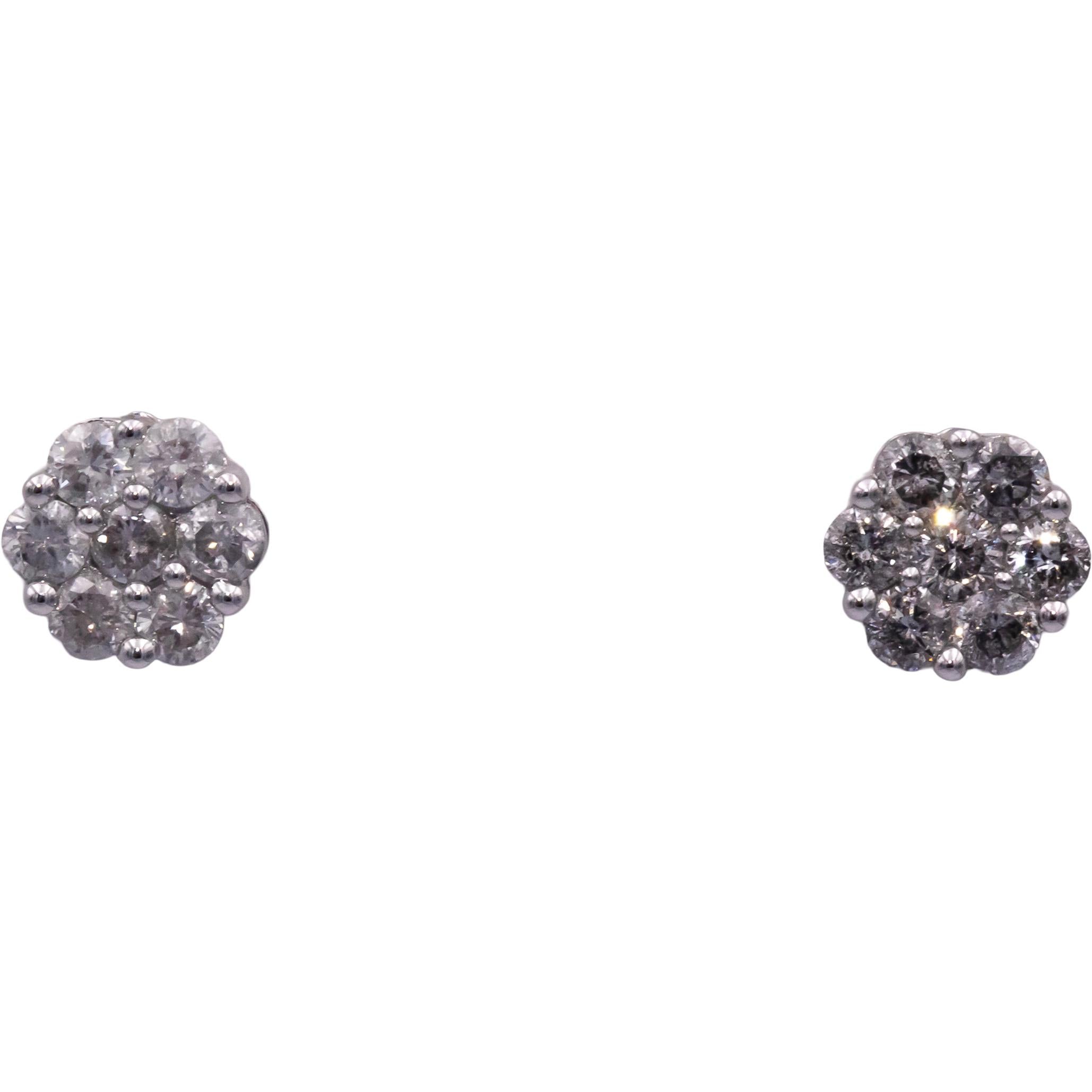 14k White Gold Diamond Cluster Flower Stud earrings 0.80CT