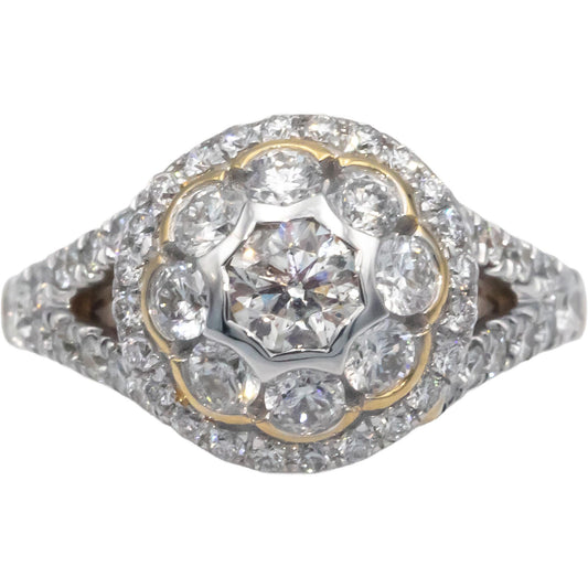 10k Yellow Gold 1.50CT Round Cut Diamond Halo Cluster Ring Size 6