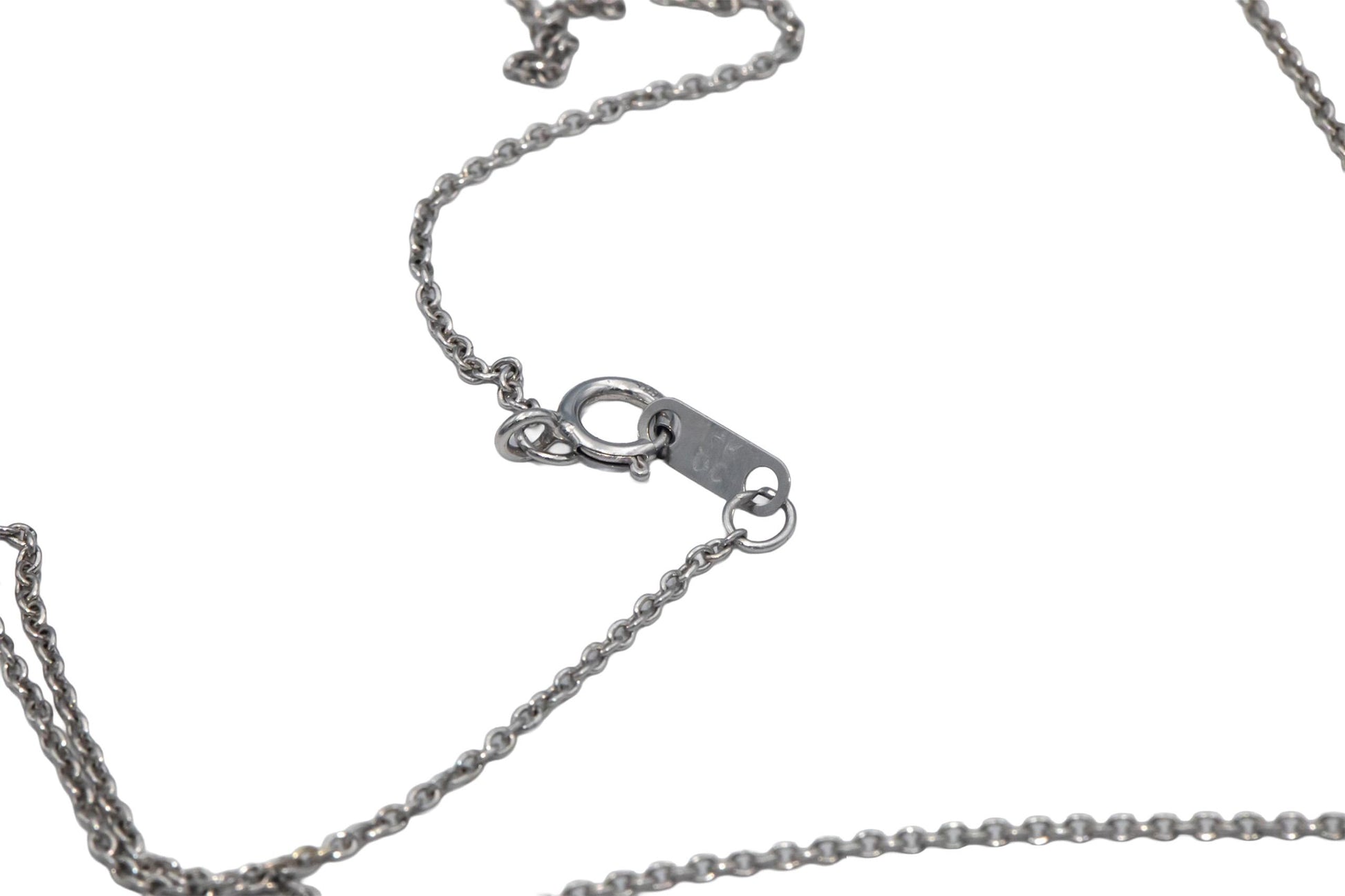 14k White Gold 0.28CT Round Cut Diamond Oval Dangle Pendant Chain Necklace