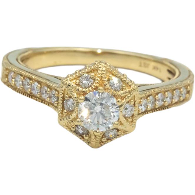 14k Yellow Gold 0.75CT Diamond Hexagon Ring w/ 0.35CT Center Size 7