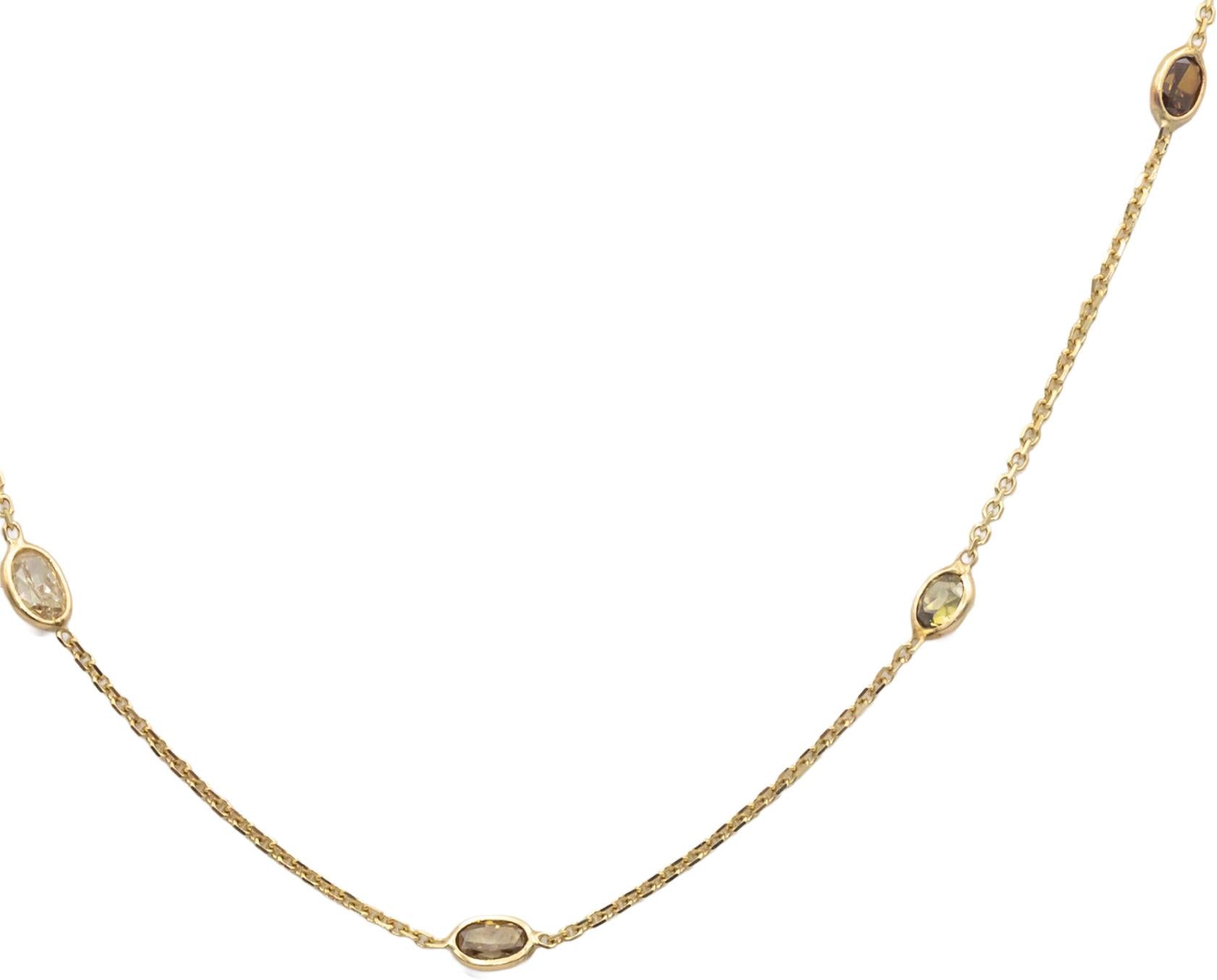 14k Yellow Gold 1.75CT VS Fancy Color Diamond By The Yard Chain Necklace