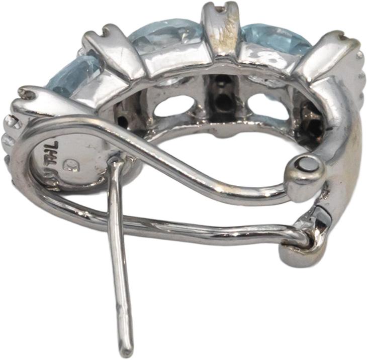 14k White Gold 1.26CT Diamond and Aquamarine Curved Huggie Style Earrings