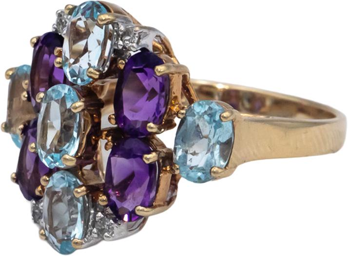 10k Yellow Gold 5.03CT Diamond Topaz Amethyst Cluster Cocktail Ring Size 6.5