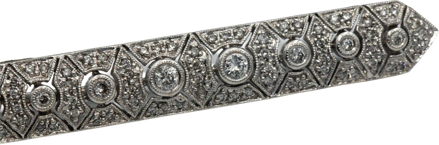 Vintage Antique 18k White Gold 0.95CT Diamond Bar Brooch Pin