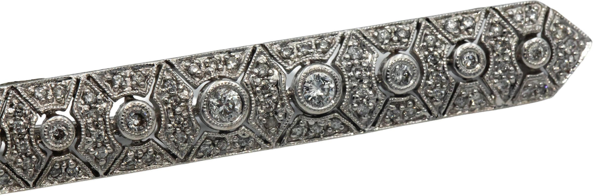 Vintage Antique 18k White Gold 0.95CT Diamond Bar Brooch Pin