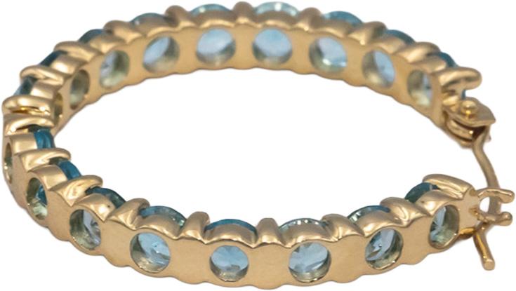 14k Yellow Gold 2.0CT Round Cut Blue Topaz Inside Out Hoop Earrings