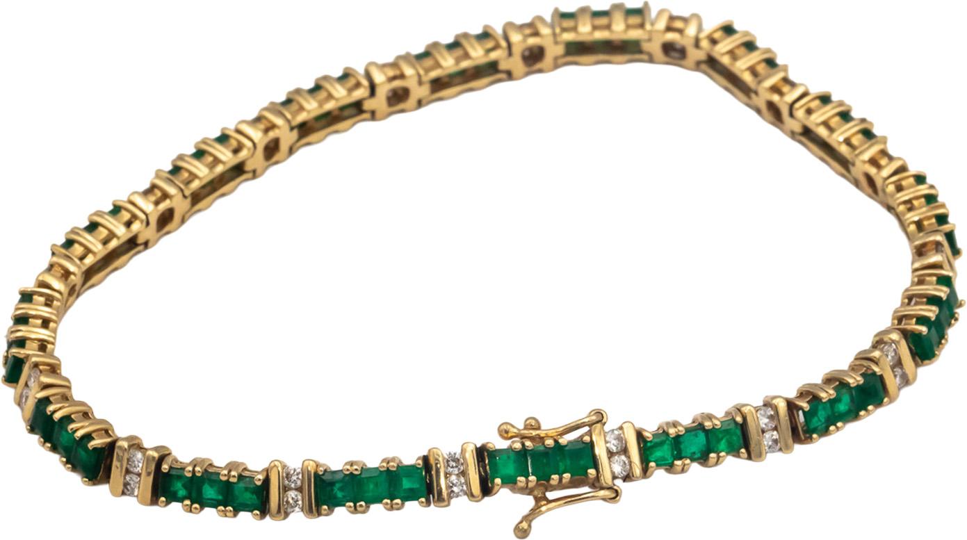 14k Yellow Gold 3.50CT Diamond and Emerald Tennis Bracelet