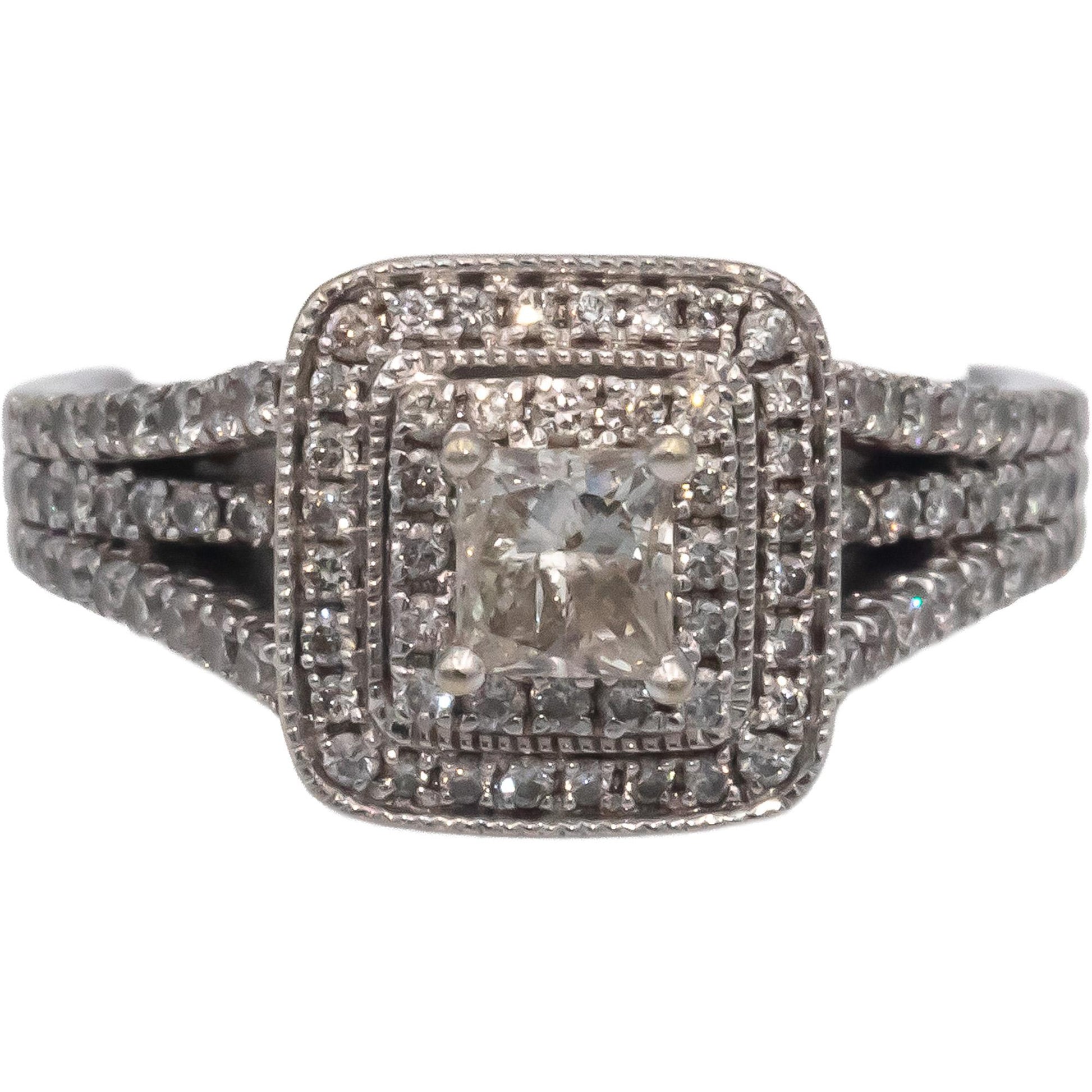 14k White Gold Diamond Engagement Ring 0.90CT w/ 0.40CT Center Size 6