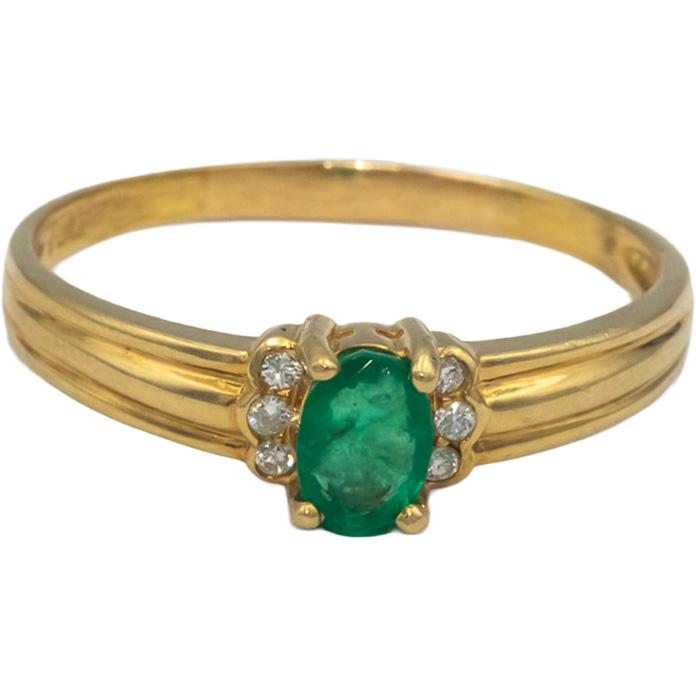 18k Yellow Gold 0.36CT Diamond and Emerald Ring Size 10