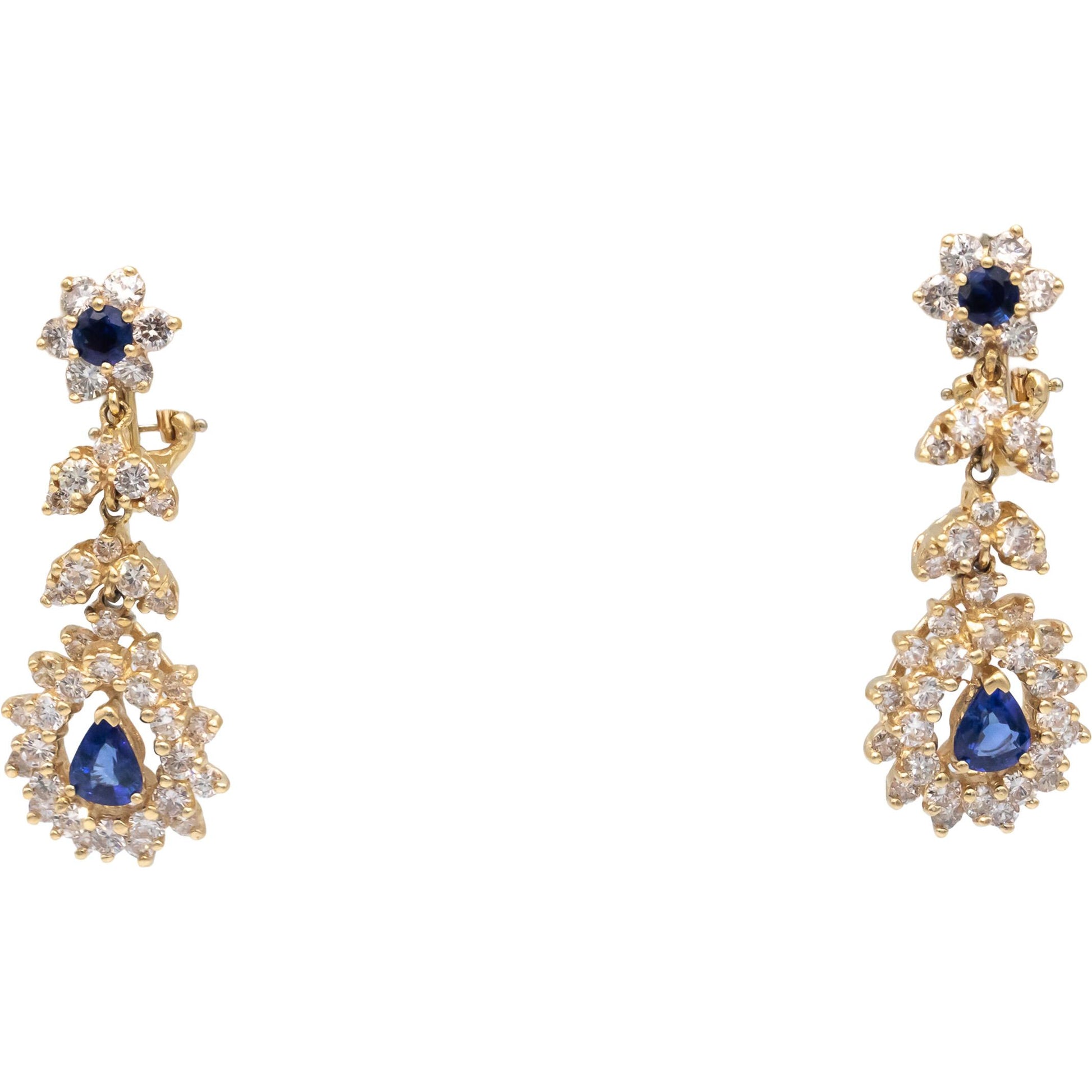 14k Yellow Gold Diamond and Sapphire Drop Dangle Earrings 4.0CT
