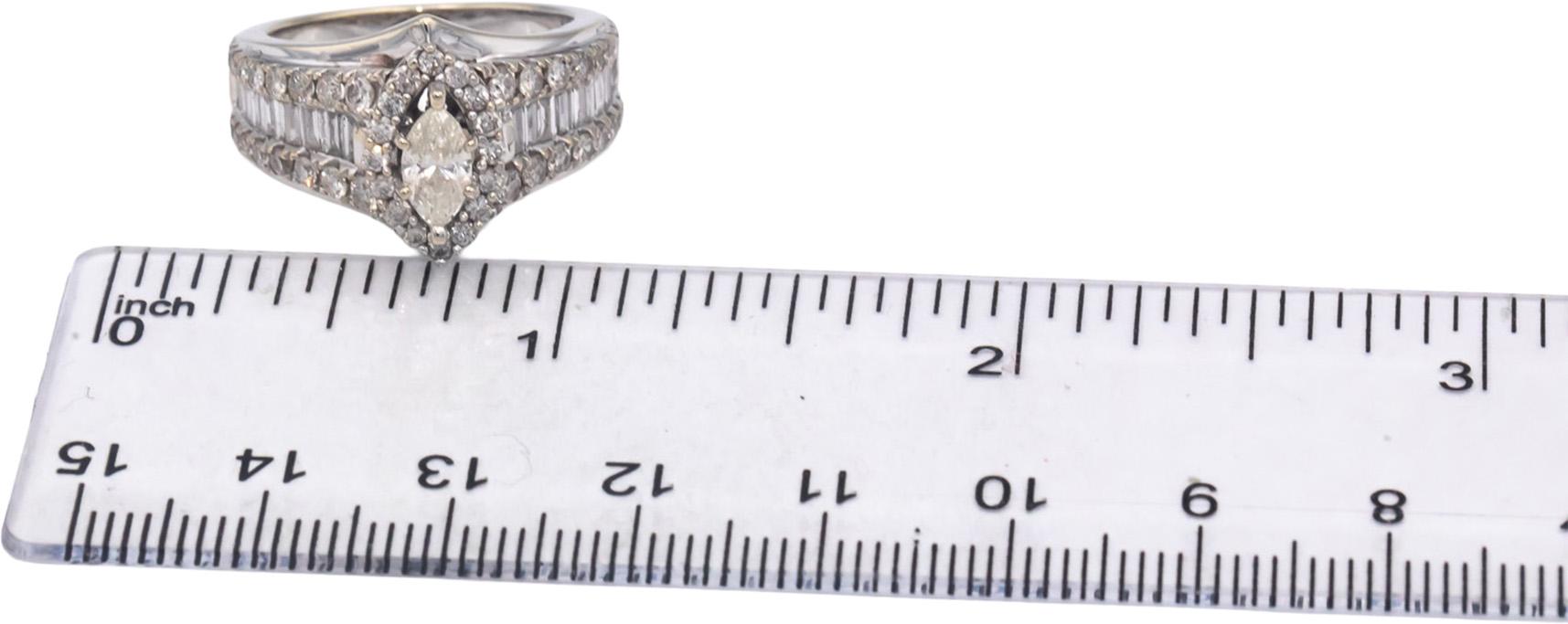 14k White Gold 2.0CT Diamond Cluster Cocktail Ring w/ 0.35CT Center Size 7