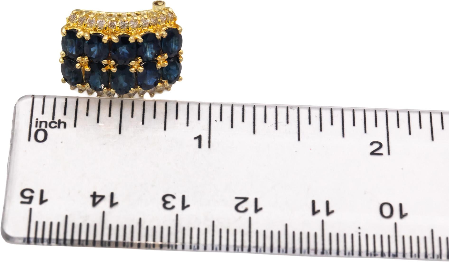 14k Yellow Gold 8.0CT Diamond and Sapphire Cluster Curved Earrings