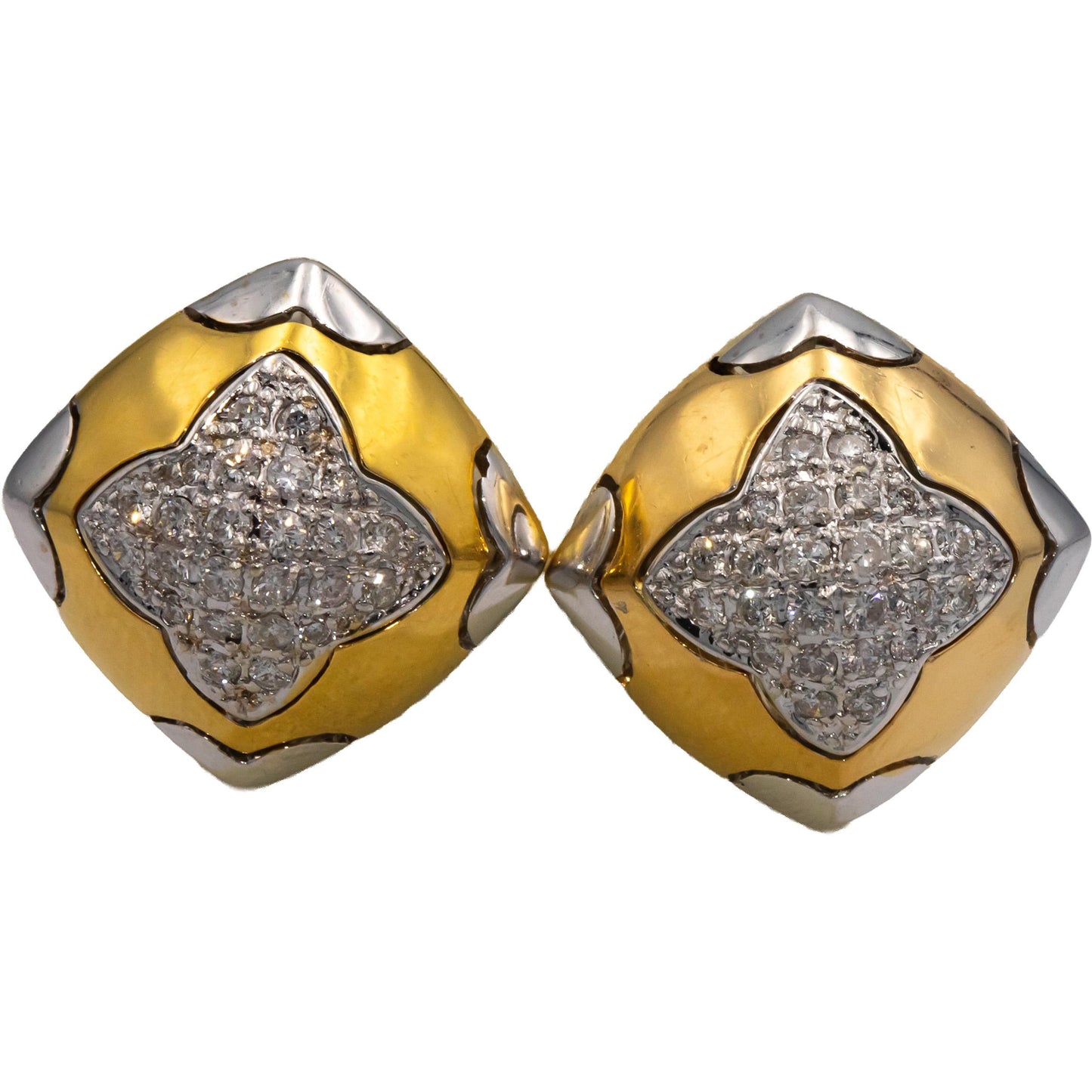 18k Yellow and White Gold VS Round Diamond Cluster Earrings 0.70CT
