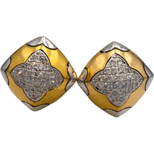 18k Yellow and White Gold VS Round Diamond Cluster Earrings 0.70CT