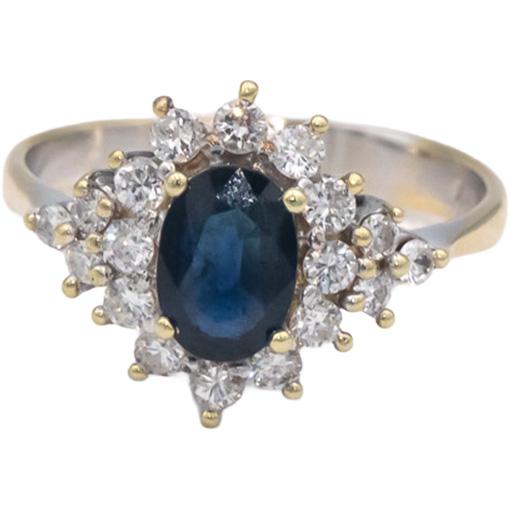 14k Yellow and White Gold 1.21CT Diamond and Sapphire Cluster Ring Size 6.25