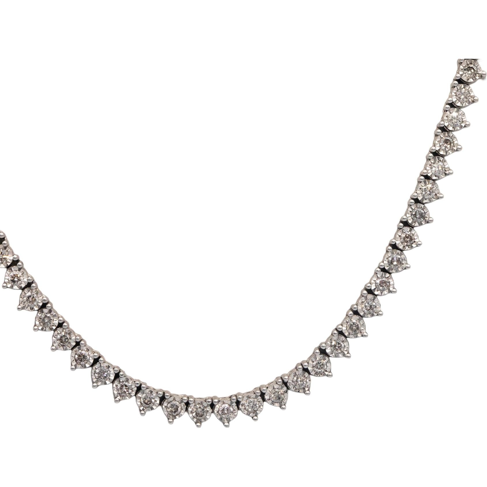 10k White Gold Round Cut Diamond Tennis Necklace 20.5" Long 3.0CT