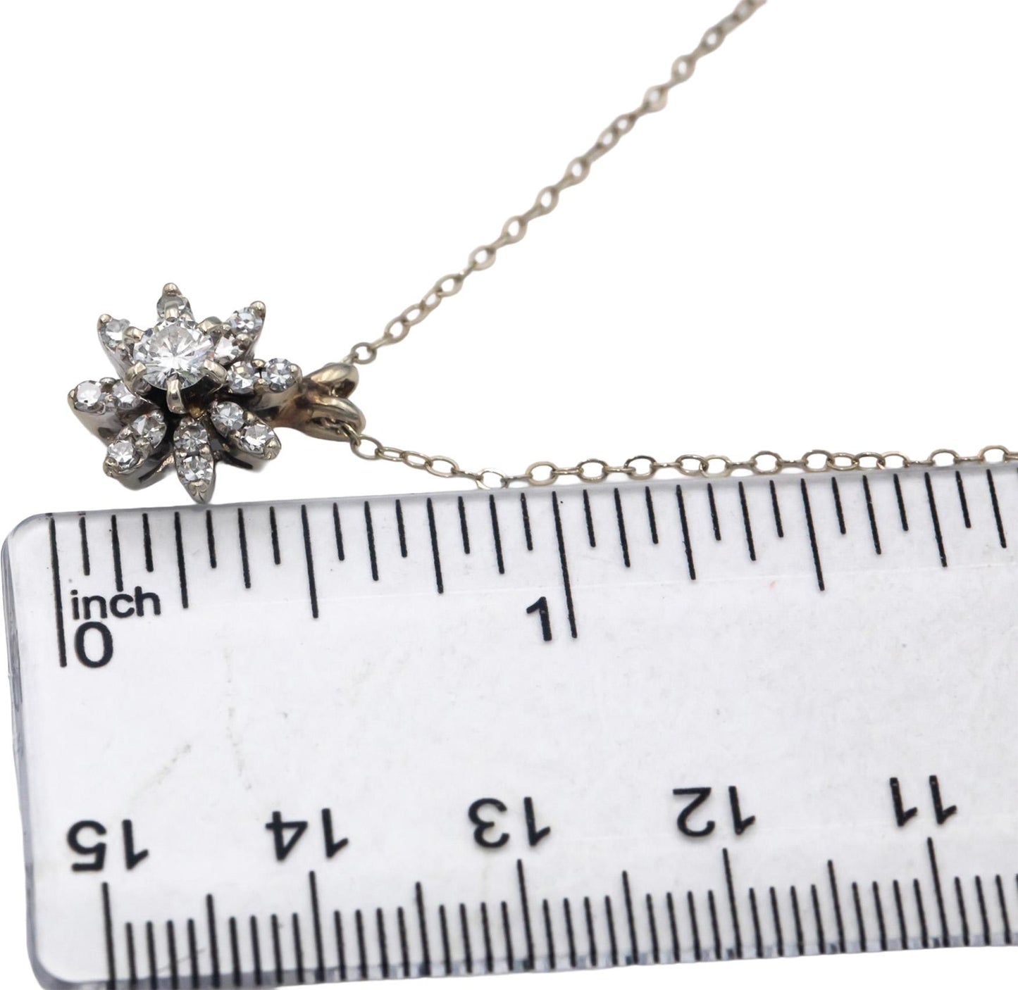 14k White Gold Diamond Cluster Burst Pendant Necklace 0.70CT w/ 0.25CT Center