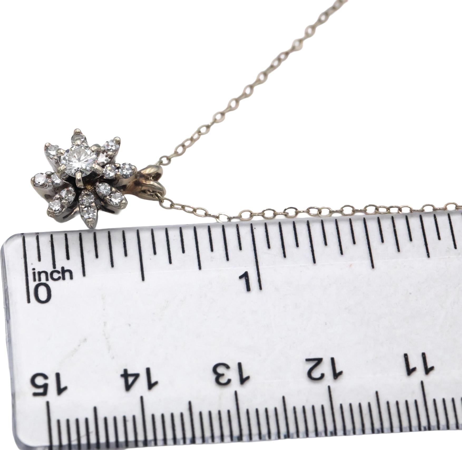 14k White Gold Diamond Cluster Burst Pendant Necklace 0.70CT w/ 0.25CT Center