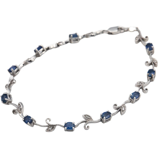 14k White Gold 2.06CT Diamond and Blue Sapphire Floral Link Bracelet