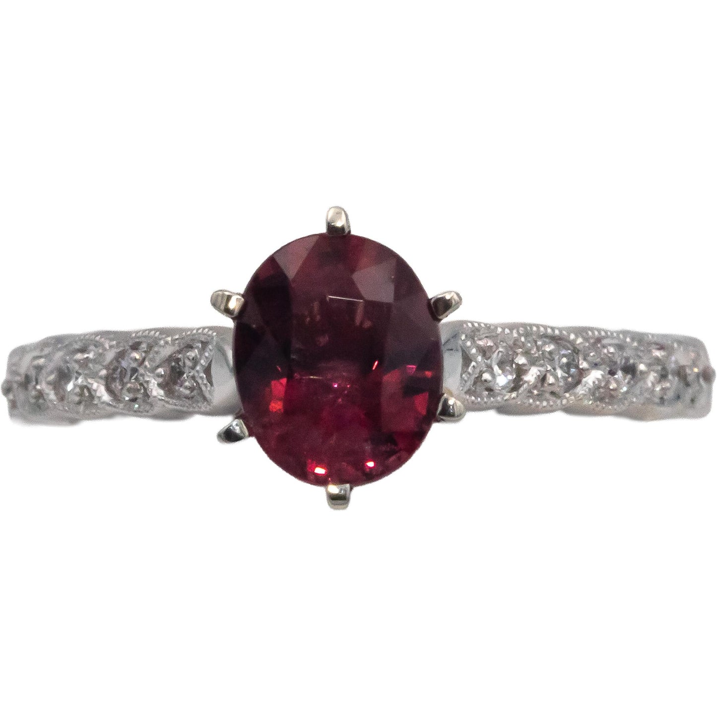 14k White Gold Round Diamond and Oval Cut Pink Spinel Ring 1.51CT Size 6.5
