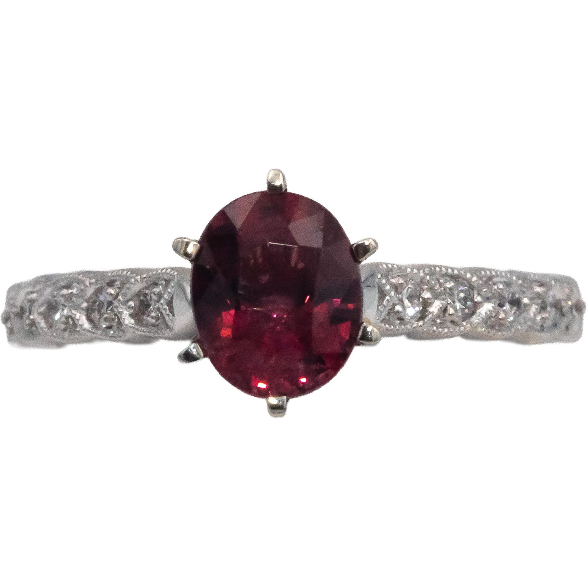 14k White Gold Round Diamond and Oval Cut Pink Spinel Ring 1.51CT Size 6.5