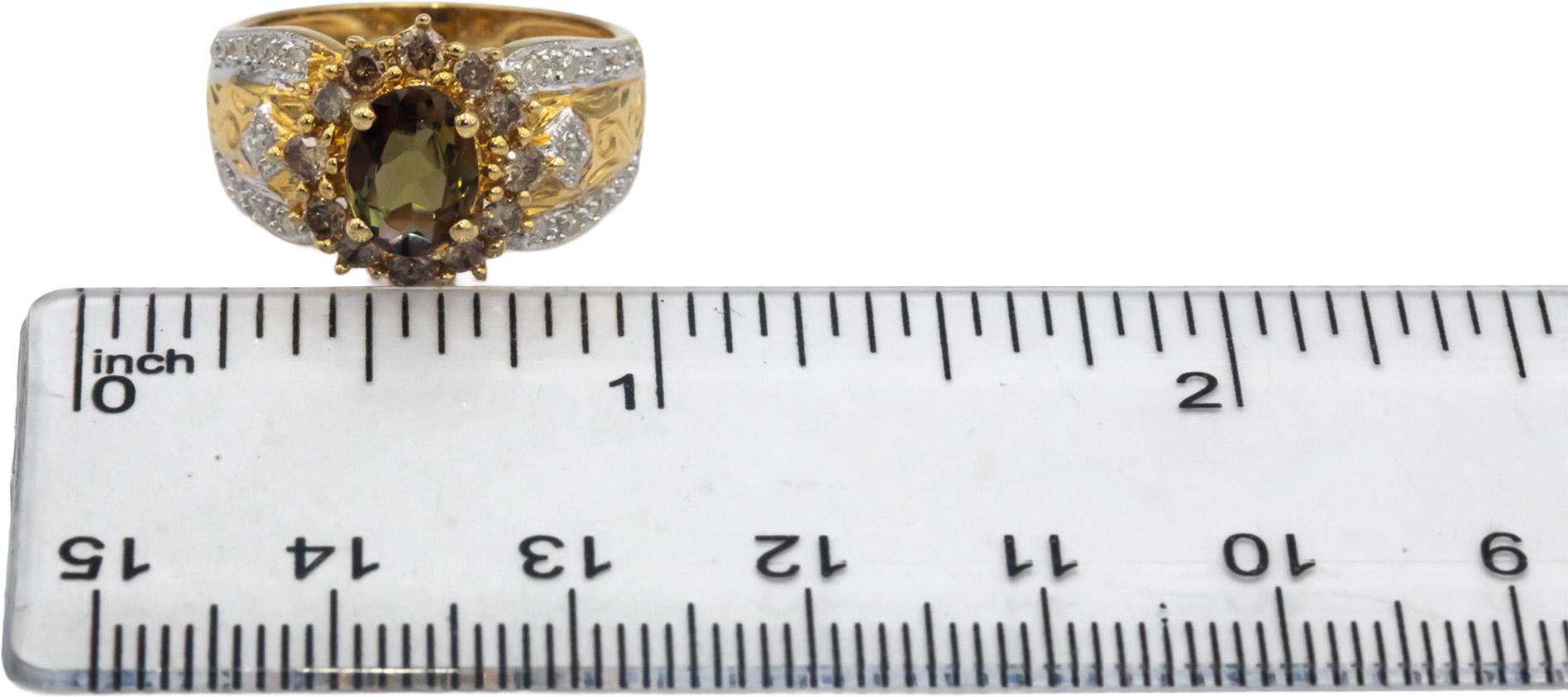 14k Yellow Gold 0.45CT Diamond and Gemstone Cluster Cocktail Ring Size 6.25