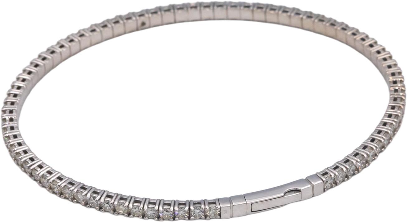 18k White Gold 2.98CT Round Cut Diamond Flexible Bangle Bracelet