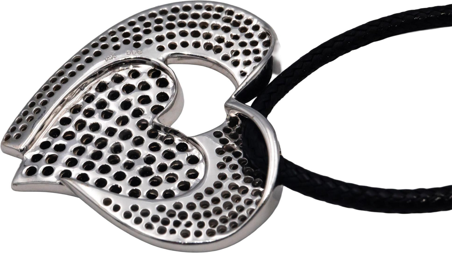 14k White Gold White and Black Diamond Cluster Heart Pendant Necklace 1.90CT