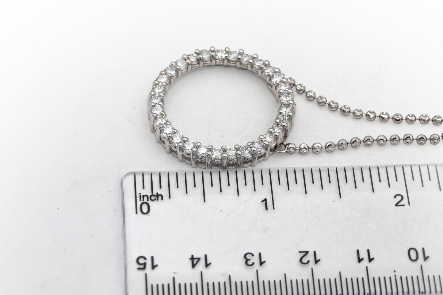 14k White Gold 2.50CT Round Cut Lab Grown Diamond Fixed Circle Pendant Necklace