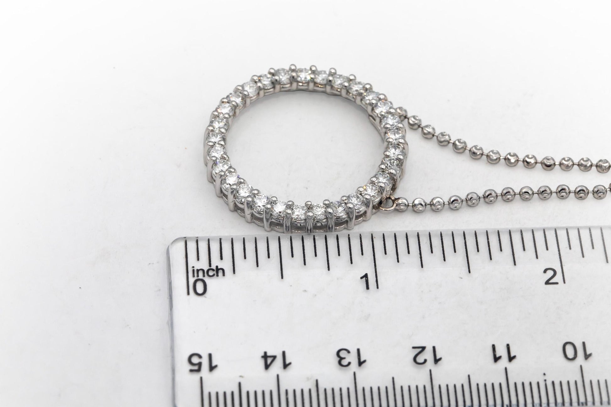 14k White Gold 2.50CT Round Cut Lab Grown Diamond Fixed Circle Pendant Necklace