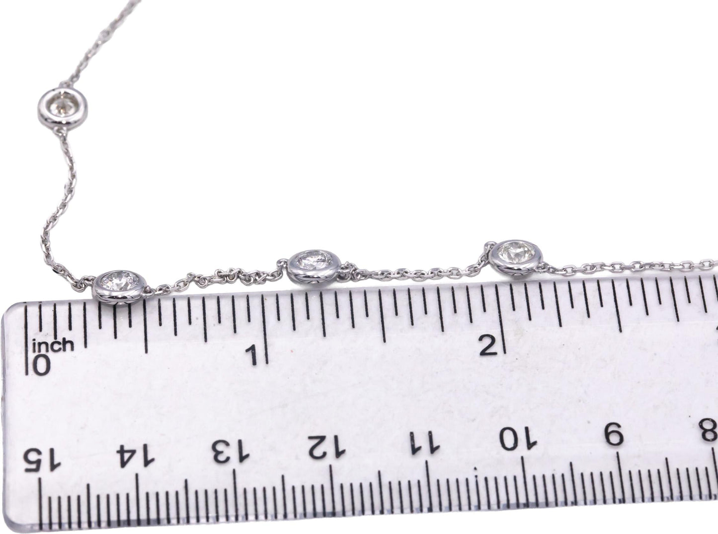 14k White Gold 3.13CT Round Cut Diamond By The Yard Chain Necklace