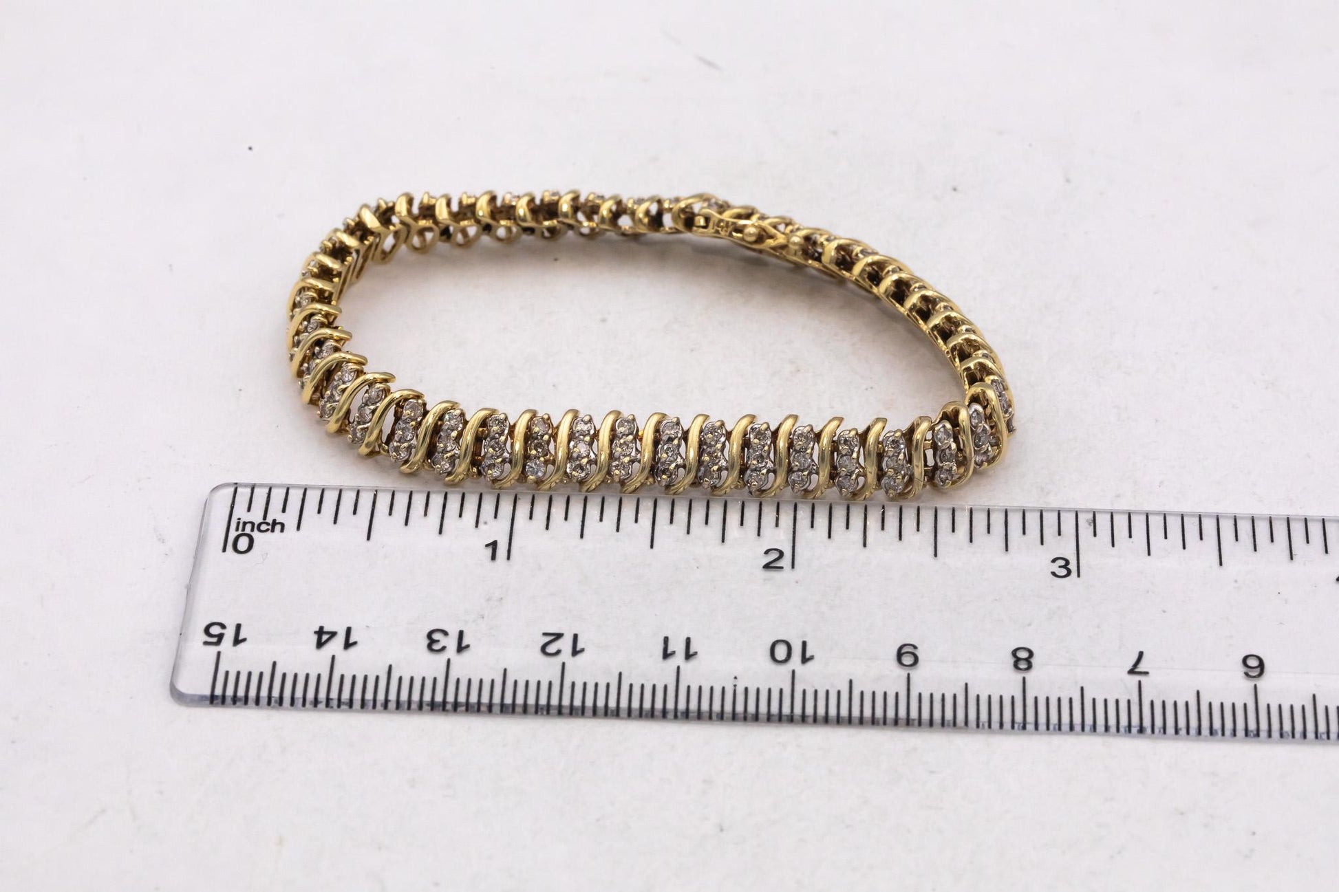 14k Yellow Gold 2.0CT Round Cut Diamond S-Link Chain Bracelet