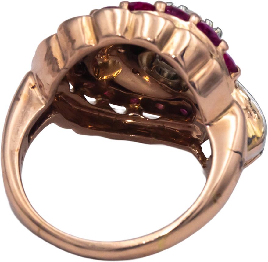 Vintage Antique Retro 14k Rose Gold 1.30CT Diamond and Ruby Ring w/ .55CT Center