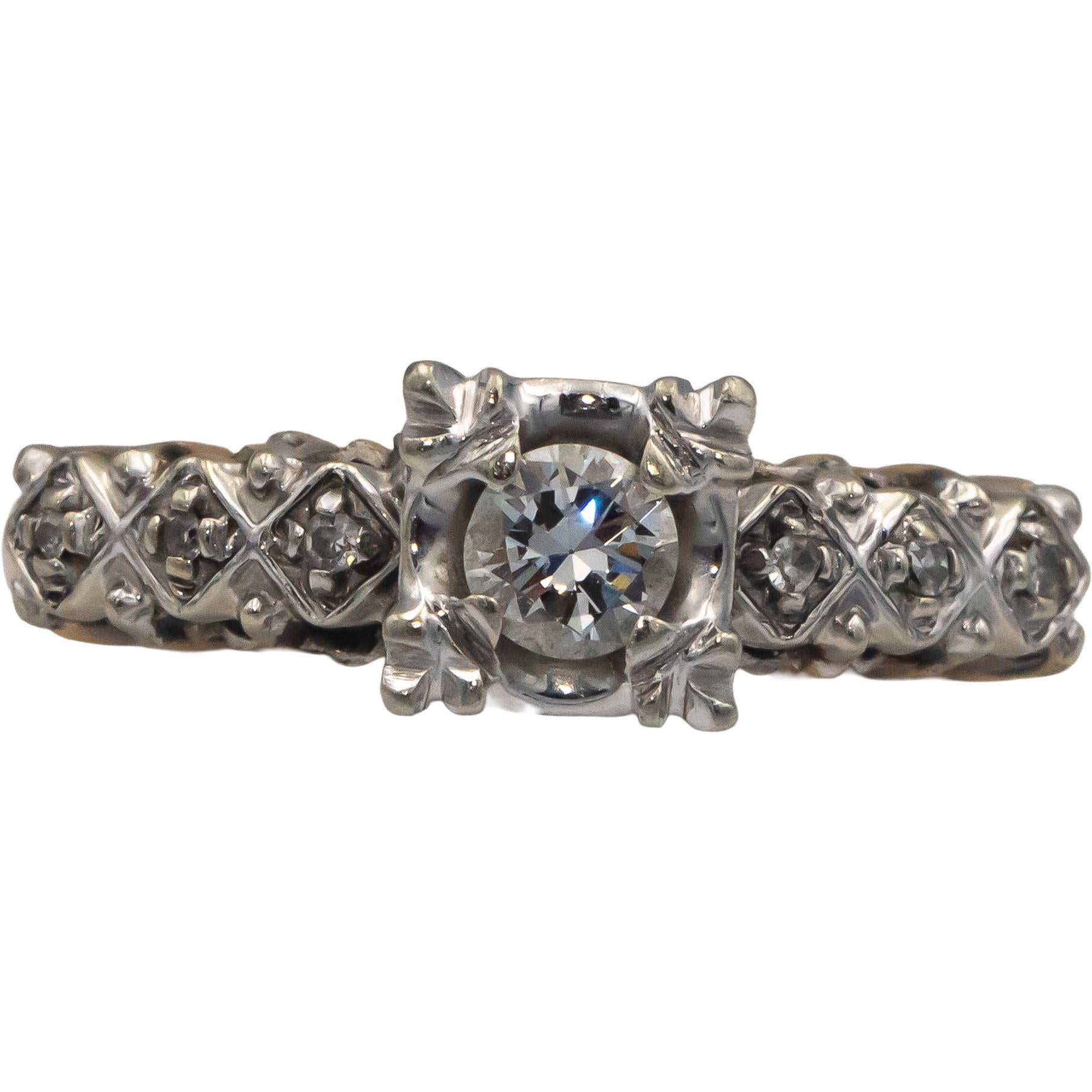 Antique Vintage 14k White & Yellow Gold Round Cut Diamond Ring 0.25CT Size 8.25