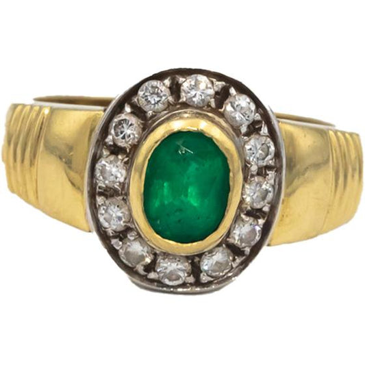 18k Yellow Gold 0.83CT VS Diamond and Emerald Men's Ring Size 8